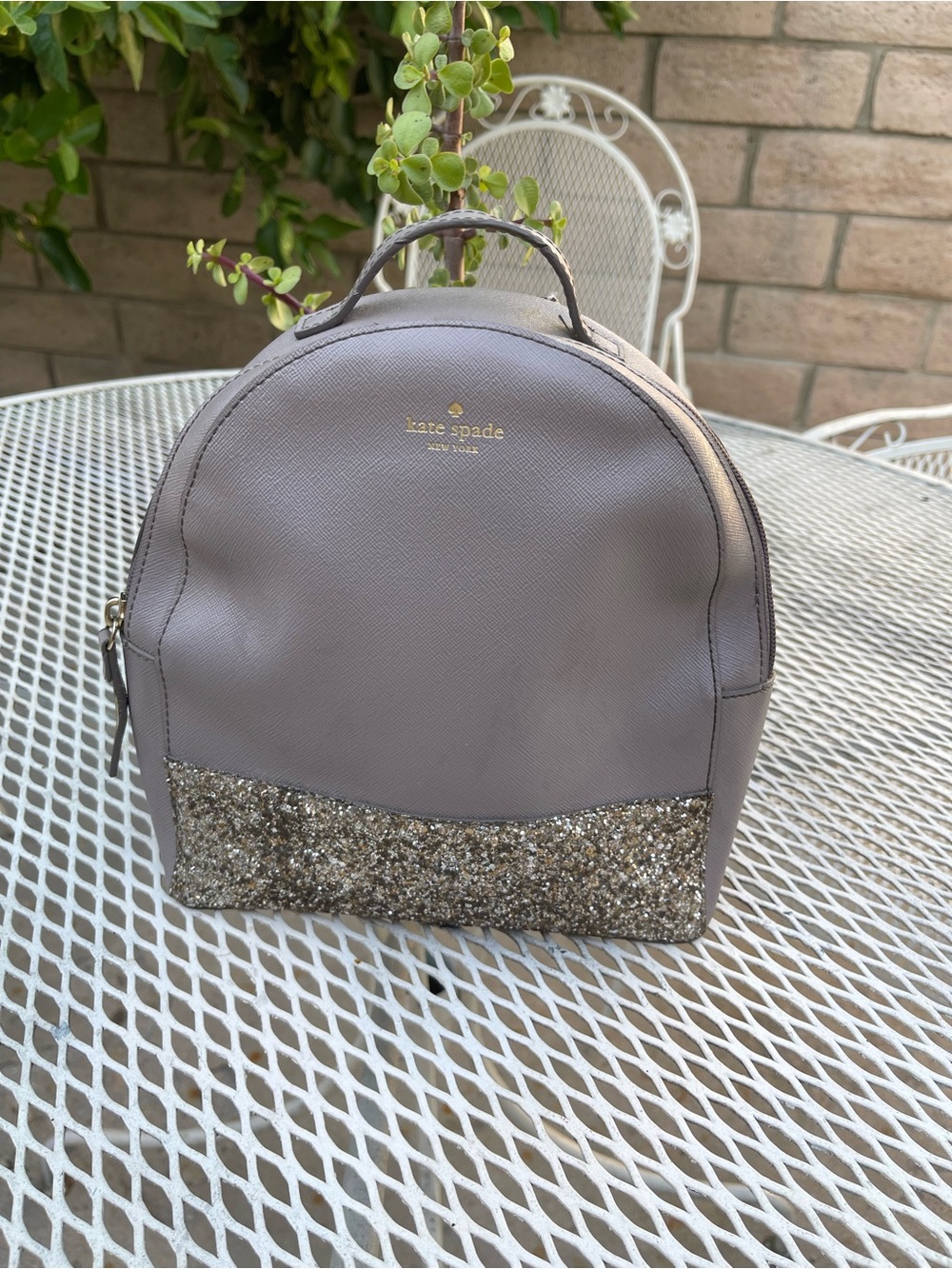 kate spade Gray Mini Backpack with Glitter Accent